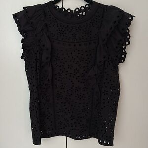Veronica Beard embroidered Eyelet Ruffle top in Black